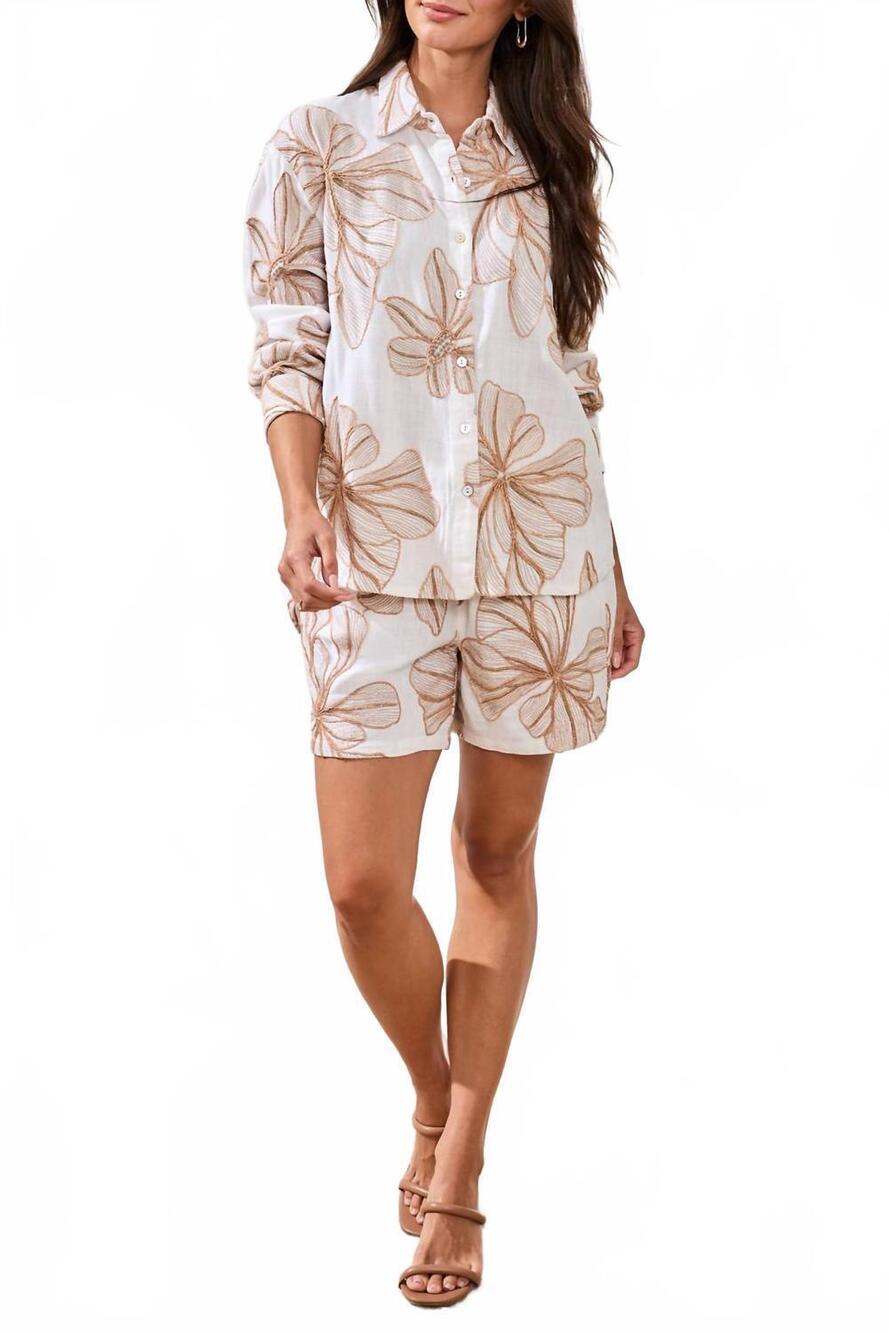 NEW TRIBAL embroidered flower blouse in white/beige